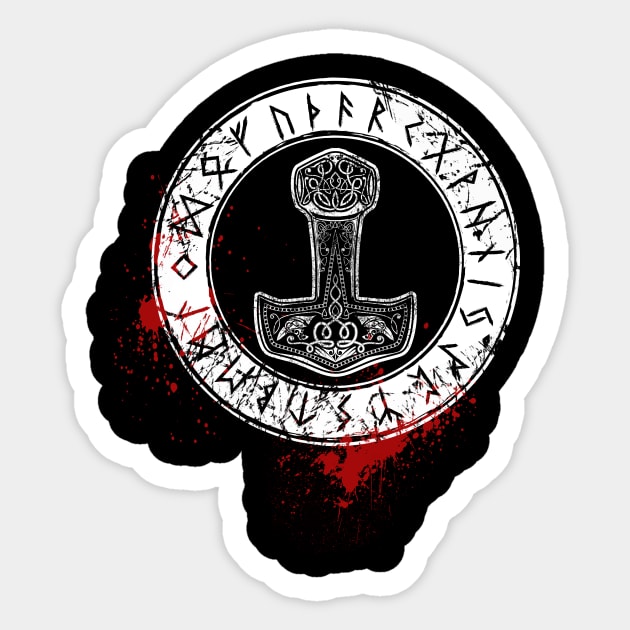 Mjoelnir and norse runes, bloody Sticker by Lenny241